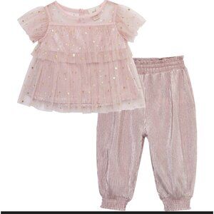 Peek Pink Tulle Star Top & Shimmer Pants Set Girls Size 6/7 Dressy Outfit
